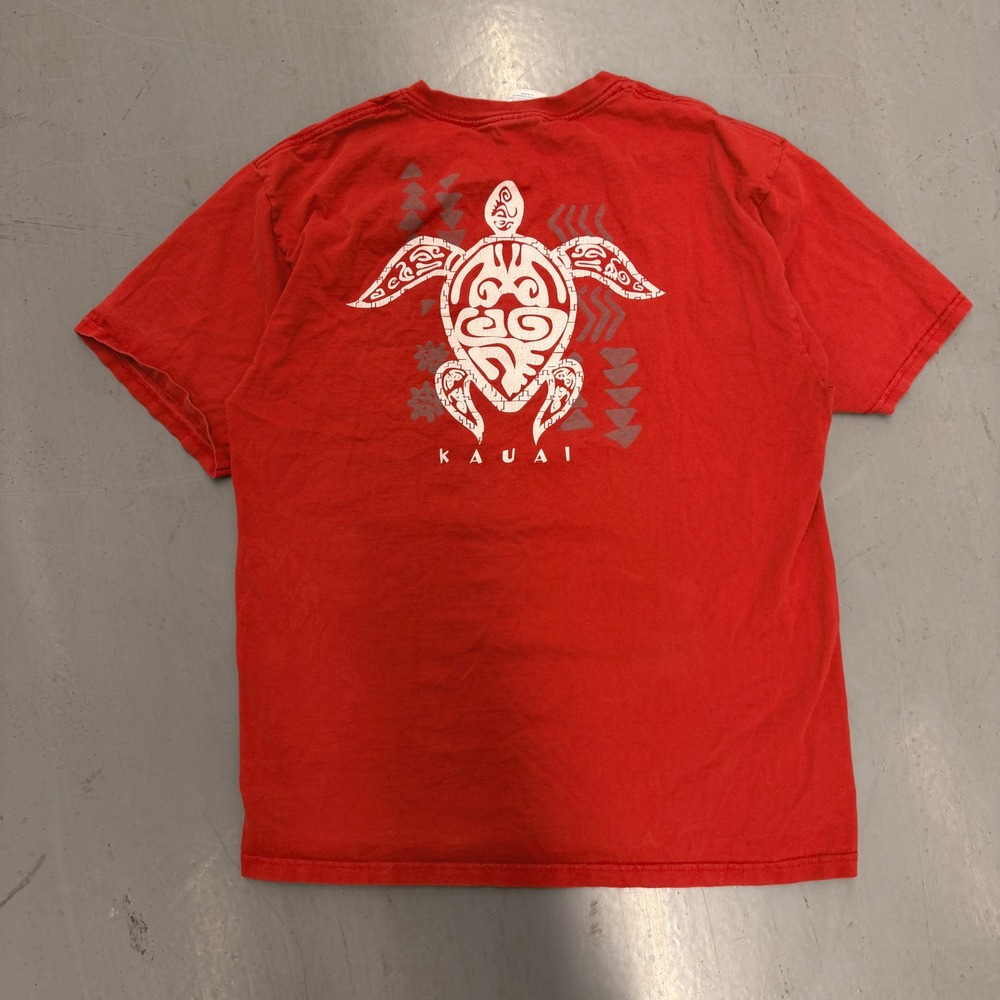 90s Jerzees Kauai Sea Turtle Graphic T-Shirt‎ Red Mens Large Tribal Print